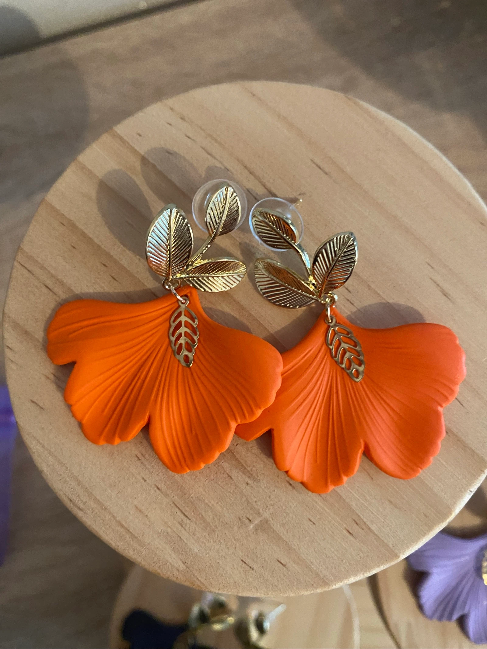 Pendientes hoja de ginkgo naranja – photo 4
